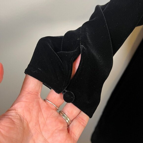 Vintage Flora Kung Dress Size 4 Silk Blend Draped Neck Velour Velvet Midi 80s - Picture 5 of 7